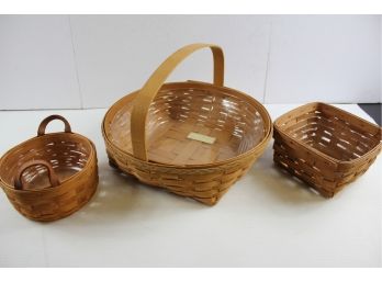 3 Longaberger Baskets, All Have Plastic Liners, Pie Carrier 13 In Diameter, Others 7 In Diameter