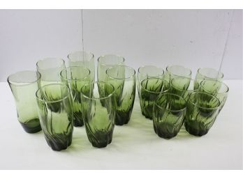16 Green Glasses, 8 Large, 8 Small