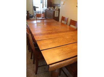 Solid Oak Antique Dining Table With 9 Chairs- See Description