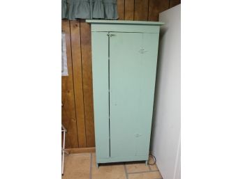 Green Wooden Cabinet, Possibly Homemade, 61 In Tall 23 In Wide 13 In Deep