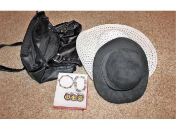 Two Ladies Hats, Purse And Bracelets