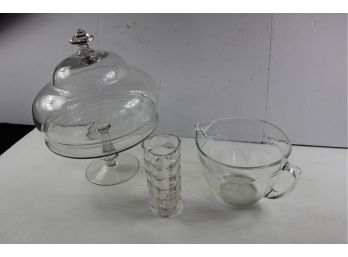 Beautiful Cake Stand With Lid, 8 Cup Anchor Hocking Measuring Cup Bowl, Glass Vase