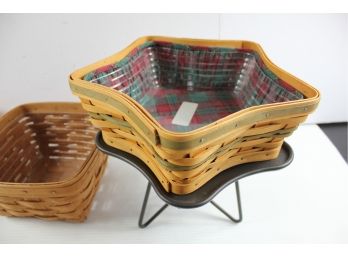 3 Longaberger Baskets, 1 Star Shaped With Stand, ' Shining Star Christmas 2001'