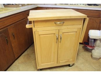 Wooden Kitchen Island, Butcher Block Top, Side Table And Towel Rack, 19'D, 27.5'W, 35.5' Tall