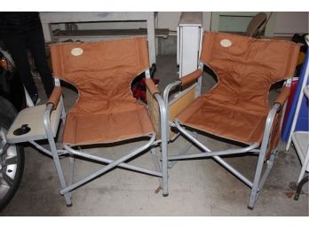Two Folding Chairs With Side Tables,  EEZ  RV Products, Some Worn Areas