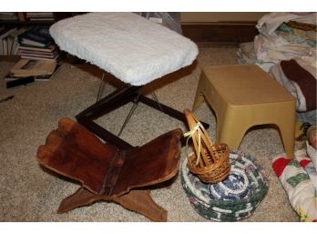Step Stool, Footstool, Baskets And Book Holder