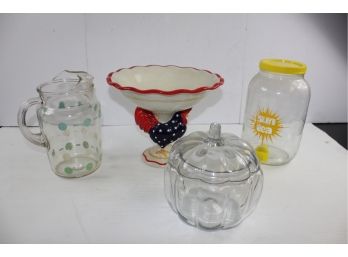 Vintage Pitcher, Sun Tea Jug, Pumpkin Jar, American Rooster Decor