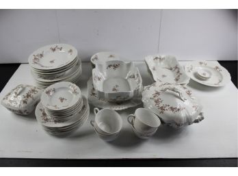 Set Of Possibly China Dishes, Leonard Vienna Austria-  White With Brown Floral Design