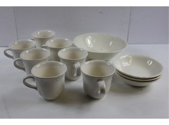 7 Cups, 4 Bowls, White Pottery