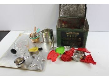 Miscellaneous Baking Utensils, Old Metal Box Fairy Soda Vine Crackers