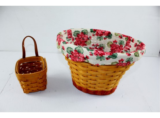 2 Longaberger Baskets, 4 In Square With Hook Handle, 8' Oval One  Has A Bonnie Longaberger Signature