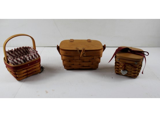 Three Small Longaberger Baskets Two Are 4.5 In  Sq, And 7 X 5 Rectangle