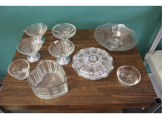 Misc. Glass, 3 Matching Dessert Bowls, Candy Bowl With Lid, Heart Bowl,  Serving Bowl