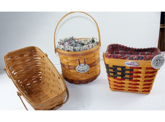 3 Longaberger Baskets 8.5 Inch And 5 X 9 25th Anniversary And 13 X 7
