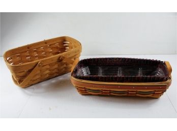 2 Longaberger Baskets One 12.5 X 8 And One 6.5 X 14.5 With Liner And Divider
