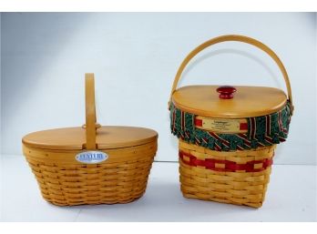 2 Longaberger Baskets With Lids, One 5.5 Tall, One 9.5 Tall