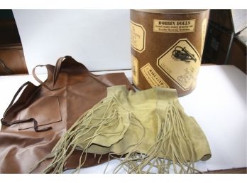 Vinyl Type Brown Apron, Suede Vest Fringed, Cardboard Discovery Box