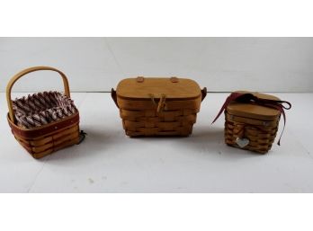 Three Small Longaberger Baskets Two Are 4.5 In  Sq, And 7 X 5 Rectangle