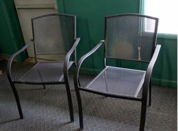Two Metal Stackable Outside Chairs , Some Discoloration But In Good Shape