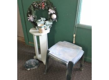Two Small Tables - 1 Was Used Outside, Christmas Wreath And Hanger, Home Sweet Home Key Holder