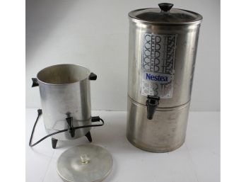 25 Cup Aluminum Coffee Pot - Missing Coffee Ground Separator, Plus Stainless Iced Tea Canister