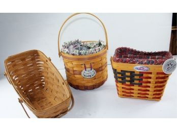 3 Longaberger Baskets 8.5 Inch And 5 X 9 25th Anniversary And 13 X 7