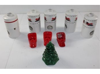 Christmas Miscellaneous, 4.5 ' Ceramic Tree, Three Red Sleighs, 5 Tea Light Potpourri Burners