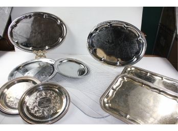 Serving Trays, One Large Plastic And 8 Aluminum Or Light Mental