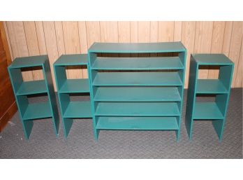 6 Piece Shelving  Cubicle Set, 3 At 31 X 12  3 At 12 X 12, Teal Colored, No Secure Connection