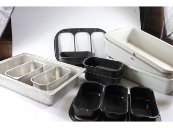 Restaurant Misc- 3 Tubs For Dishes One Has A Small Crack, Miscellaneous Pans For Steamer