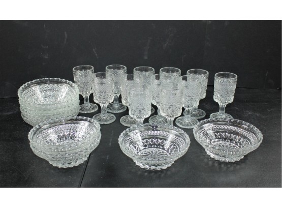 Wexford By Anchor Hocking - 12 - 4.5 In Footed Juice Glasses, 10 Small Bowls 5.25 Diam