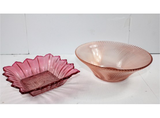 Two Pink Serving Dishes- See Description