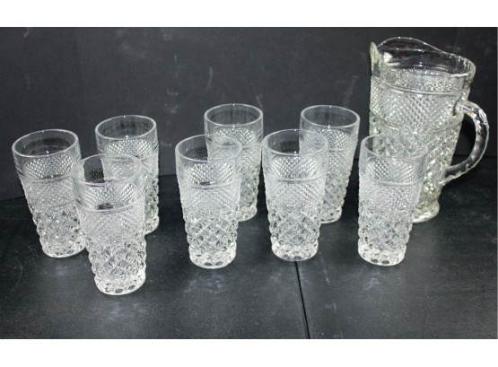8 Wexford Flat Iced Tea Glasses By Anchor Hocking, Pitcher