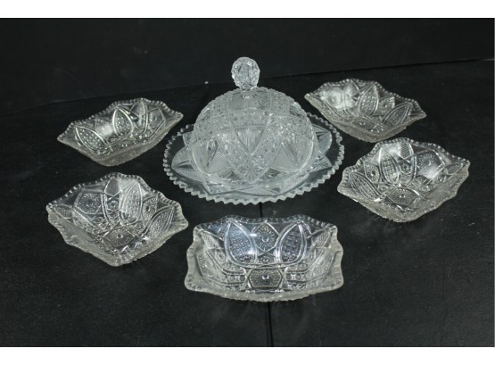 Glass Covered Serving Dish, 5 Glass Dishes 5 In Wide