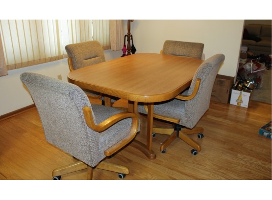 Nice Wood Kitchen Table And 4 Rolling Chairs - 5 Ft Long With 18in Leaf