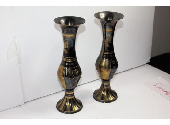 Two-etched Brass Vases, Made In India