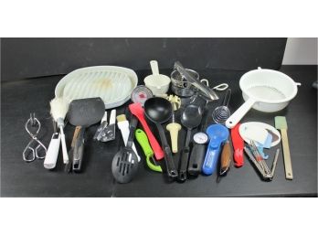 Miscellaneous Utensils Including Meat Thermometer, Ladles, Tongs,  Etc