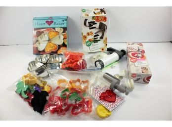 Multiple Holiday Cookie Cutters, Cookie Press, Decorator And Heart Pans