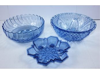 Two Vintage Glass Bowls And One Plastic