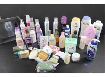 Toiletries Lot - Powder, Hair Products, Soap, Body Sprays