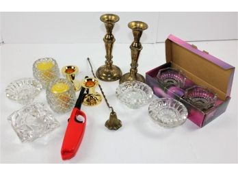 Multiple Candle Holders, Snuffer And Lighter