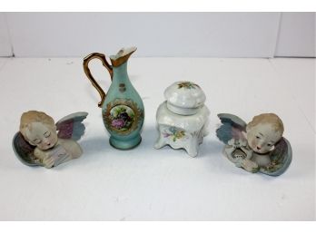 Lefton China Mini Pitcher, 2 Lamore China Angels Made In Occupied Japan