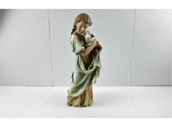20 Inch Tall Statue Of Lady With Lamb - Plaster?