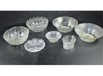 4 Serving Bowls, Additional Pieces Including Swirl Design Creamer And Bowls