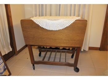Serving Cart On Wheels With Removable Tray - Nice Shape, 2 Fold Down Leaves 30 In Wide X17 In