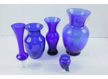 5 Cobalt Blue Vases