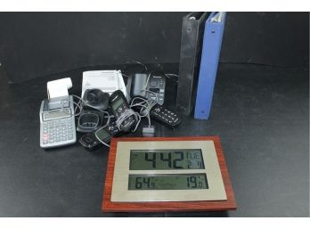 Atomic Clock And Temperature, Calculator, Panasonic Cordless Phone System, Two Binders