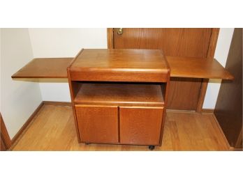 All Wood Rolling Microwave / Utility Cart With Pull Out Boards, 28 In Wide 63 In Wide With Extensions,