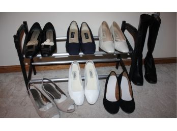 Shoe Rack With 1 Pair Boots And Dress Shoes With Heels, Size 8 To 8.5
