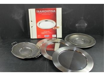 3 - 12.25 In Round Stainless Steel Plates And William Rogers Tray, Wallace Serving Tray